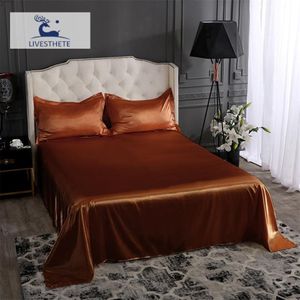 Set di lenzuola Liv-Esthete Luxury Brown 100% Seta Lenzuolo piatto Custodia setosa Set di biancheria da letto Queen King Pelle sana per la famiglia Sleep229b