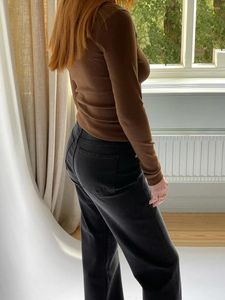 Kvinnors T -skjortor Kvinnor Ribbade långärmad Slim Fit Crop Shirt Y2K går ut toppar Casual Round Neck Basic Tight Tees Streetwear 2024