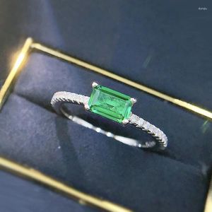 Cluster Rings Spring Qiaoer 925 Sterling Silver 4 6mm Synthetic Emerald Wedding For Women Sparkling Engagement Fine Jewelry Gift