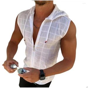 MENS TANK TOPS TRENDY HOUDIE VEST 3D Cutting Top DString Moisture Wicking Summer Sport ärmlös huvtröja Drop Delivery Appa Otaj4