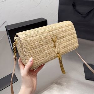 Woman Straw Beach Shoulder Bags crossbody designer bag luxury phone bags small crochet flaps lady purse Khaki Gold Letters TOP 2024