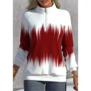 Hoodies femininos outono e inverno moda gradual cor impressão 2024 casual zíper manga longa pulôver solto camisolas topo