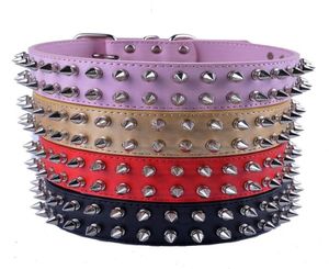 Personalized Spiked Dog Collar Large Gold Black Red Pink Pu Leather Collars For Big Dogs Pet Products Dog Collars Leads2203286
