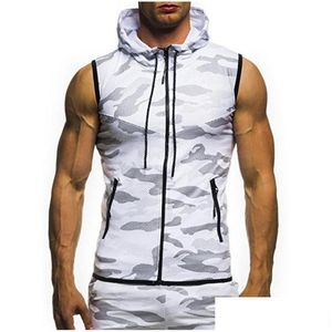 Mens Hoodies Sweatshirts Ele-Choices Summer Men Gym Fitness Camouflage Mesh Zip Up Sleeveless Hooded Tank Top Drop Delivery Apparel Cl Otxzg