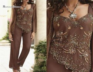 Classic Beaded Mother of the Bride Pant Suits with Jackets Custom Made Wedding Guest Party Dress Vestidos De Novia8408844