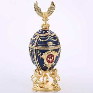 Oggetti decorativi Figurine Uovo di Pasqua Scatola porta gioielli con perle Regali di metallo con gingilli ingioiellati di Pasqua Stile russo236e