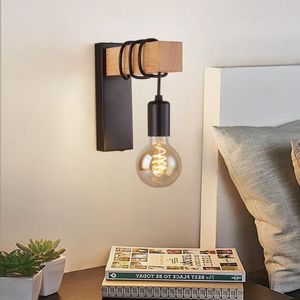 Lâmpada de parede 1 pc madeira retro luzes industriais vintage e26 e27 lâmpada para casa loft decoração interior sem bulb2872