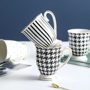 Ceramic Dot Striped Houndstooth Coffee Mug Cups Drinkware Milk Tea Water Cup Coffeeware Teacup 240401