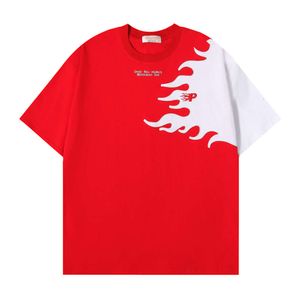 Kina-chic kreativ broderi flamma casual nisch design lös rund hals kort ärm t-shirt mäns ins trend topp