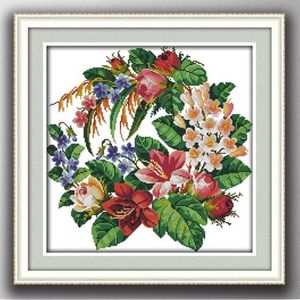 WREATH Flowers Handgjorda Cross Stitch Craft Tools Brodery Nålarbetet räknade tryck på Canvas DMC 14CT 11CT308W