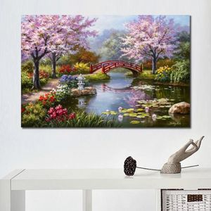 Pintura de paisagens modernas jardim japonês em flor pintura a óleo tela de alta qualidade pintada à mão árvores arte decoração de parede beautif267q