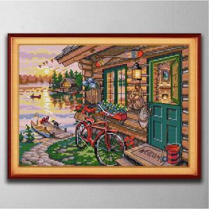 Riverside Hut Handmade Cross Stitch Craft Tools Embrodery Nålarbetet räknade tryck på duk DMC 14CT 11CT Home Decor Painti264C