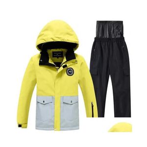 Другие спортивные товары Детский лыжный костюм для мальчиков и девочек, одинарная, двойная одежда, уличная ветрозащитная, водонепроницаемая, теплая, износостойкая одежда Dr Otowb