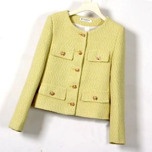 Coat Women Winter Jacket Autumn and Korean Womens Singlebreasted Highquality Chic Tweed Retro Top 240307