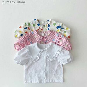 T-shirts MILANCEL Baby Blouse Lapel Simple Cotton Short Sleeve Sweet Love Plaid Flowers Girls Tops Toddlers Tee L240311