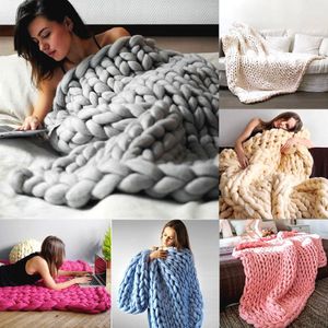 adult merino wool chunky giant large big knit blanket soft warm Yarn knitted crochet Handmade bed home throw blanket 200269c