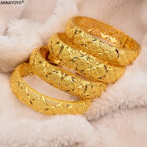 Luxury Gold Color Bangles for Women Men Girls Etiopian African Dubai Wedding Armband Party Gifts 240307