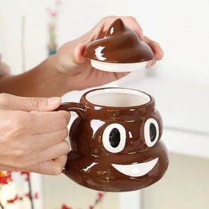 1PC 400ML Poop Coffee Cups Funny Mugs Cartoon Coffee Milk Mug Porcelain Water Cup With Handgrip Lid Tea Cup Office Drinkware 240401