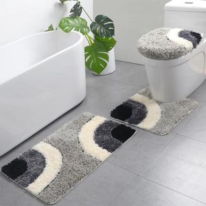 Bath Mats Sets Household Toilet Water Absorption Non-slip U 3pcs/set European Geometrical Abstract Flocking Floor Mat