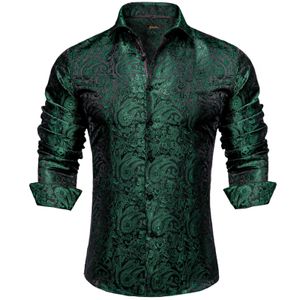 Estilo camisas de manga longa para homens luxo verde paisley vestido social camisa marca roupas masculinas dibangu 240301