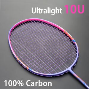 Leichteste 10U 52G Volle Carbon Faser Badminton Schläger Saiten Professionelle Training Schläger Max Spannung 35LBS Mit Taschen Für erwachsene240311