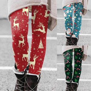 Damskie legginsy modne wygodne Slim Fit Santa Animal Prezent Snowflake Druku