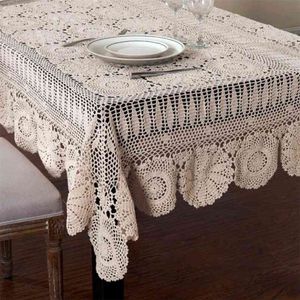 Handgefertigte gehäkelte Tischdecke aus Baumwolle, beige Häkelspitze-Tischdecke, viele Größen erhältlich 210722246h
