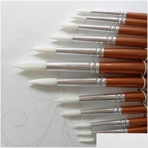 24 st mycket rund form nylon hår trähandtag penseluppsättning verktyg för konstskolan akvarell akryl jllbub yummy shop270m