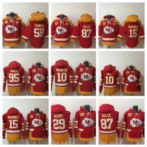 Costurado Mens Mahomes Hoodie Inverno Suéter de Pelúcia Thomas Primavera e Outono Kelce Team Hoodies Moletons Vermelho