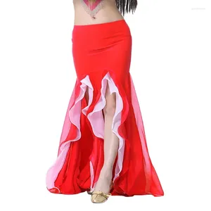 Scen Wear Belly Dance Costume Crystal Cotton Dubbel Sexig delad kjol Ruffle för Oriental India Dress 9 Color