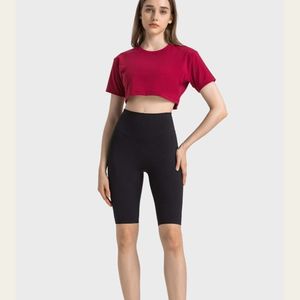 Viewlulu Damen-Sportbekleidung, ungezwungene Linie, Anti-Curling-Kante, hohe Taille, Hüftheben, kurze Yogahose