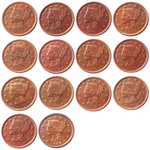 US Coins Full Set 18391852 14st. olika datum för valde flätat hår stora cent 100 kopparkopimynt285d