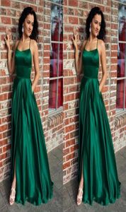 Emerald Green Soft Satin Prom Dresses Evening Gowns Halter Criss Cross Strap Open Back Special Occasion Dress For Women Party Form3721632