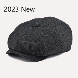 Wool Sboy Caps Men Herringbone Flat Women British Painters Hat Autumn Winter Fashion Octagonowa czapka beret 240229