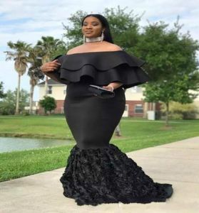 Sexy Black Girl Mermaid Prom Dresses Evening Gowns Plus size Off shoulders with Sleeves Open Back Formal Pageant Dress Cheap9204110