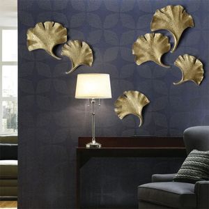 Europeu resina ginkgo biloba mural de parede mobiliário doméstico criativo ornamentos estéreo fundo parede pendurado folha artesanato decoração 240304