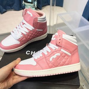 Mulheres homens alto tênis de couro acolchoado sapato de tênis para mulher treinador luxo rosa designer mocassim plana lona dupla sapatos casuais esportes ao ar livre sapato de basquete