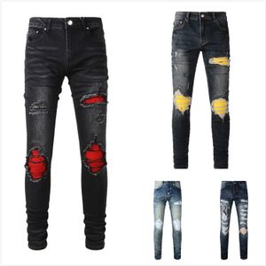 Designer jeans för män jeans högkvalitativa modemän jeans cool stil lyxig designer byxa orolig rippad cyklist svart blå jean smal fit motorcykel