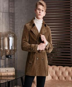 Men039S الصوف مزيج من Corduroy Trench رجال الفاخرة الخريف الشتاء متوسط ​​الطول شنيل ستريب ذكر السترات الموضة معاطف MAN WI6355352