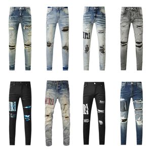 amari jeans moda jeans amirir per uomo designer di marca jeans neri Pantaloni strappati Auto coltivazione Jeans viola popolari traspiranti pantaloni jeans da uomo impilati