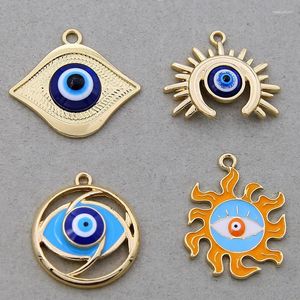 Collane con ciondolo 5 pezzi Evil Blue Eye Orecchini carini Charms Collana fai da te Designer Telefono Colore oro Forniture per creazione di gioielli Penda