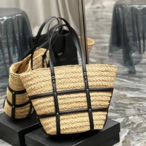 Klassisk rive gauche linne strandväskor rive gauche kvinnors män högkvalitativ handväska axelkoppling crossbody totes designer virkning lyx strå väv korgväskor a1