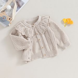 Princess Baby Girls Knitted Cardigan Sweater Cute Doll Collar Crochet Button Closure Clothes Outerwear Winter Kids Tops Outfits 240301