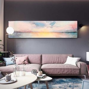 Wandkunst Bilder Rosa Wolken Meereslandschaft Gemälde Poster und Drucke Bilder für Wohnzimmer Landschaft Moderne Kunst259n