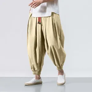 Mäns byxor Solid Color Slim-ben Baggy Deep Crotch Harem Trousers With Drawstring Elastic midjfickor Mjuka andningsbara för plus