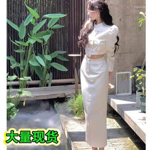 Two Piece Dress Chinese Style Satin Suit Set Disc Button Jacket For Women Autumn Hip-Wrapped Half-Length Skirt Two-Piece 2024