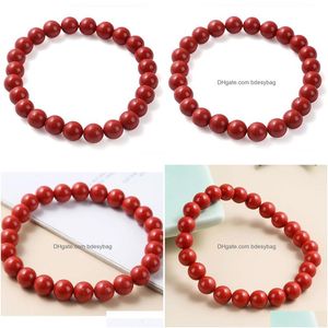 Perlen Uni Naturstein Rote Farbe Stränge Charm Armbänder für Frauen Männer Liebhaber Geburtstag Handgemachte elastische Schmuck Drop Lieferung DHRD9