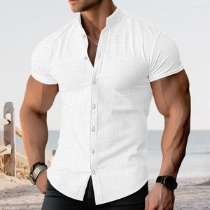 Men's Casual Shirts Stand Collar Shirt Stylish Cardigan For Summer Business Wear Short-sleeved