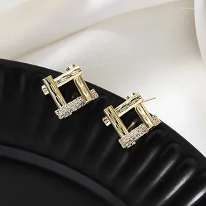 Stud Earrings Trendy Metal Crystal Framework For Women Party Small Jewelry Golden Color Geometry Square Accessories