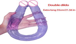 Vibrador de cabeça dupla flexível, longo e duplo, pênis, gelatina, brinquedos sexuais para masturbador lésbico, vibradores anais 2012097219017